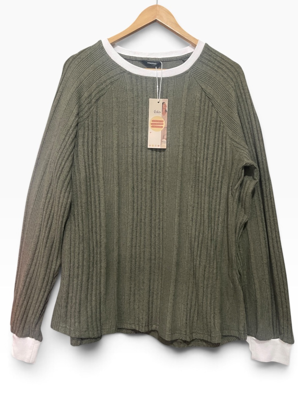 Dokotoo Womens Soft Long Sleeve Crewneck Sweater Olive L - Picture 2 of 4